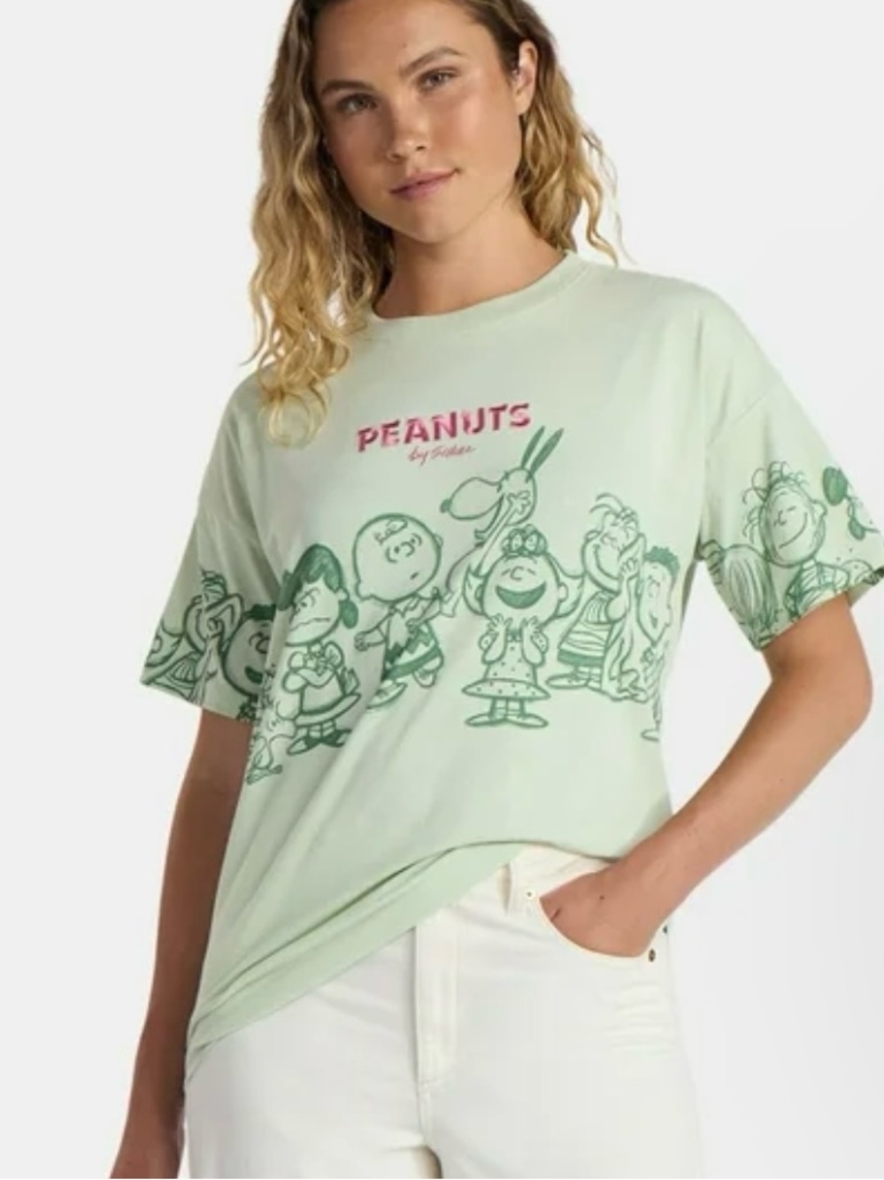 Peanuts by Schulz Embroidered T-Shirt Women S Charlie Brown Graphic Tee Size L